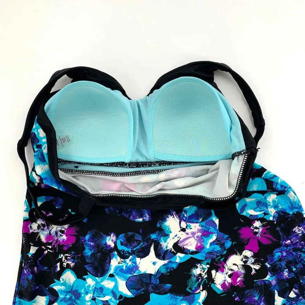 ZeroXPosur Swimwear Bikini Tank Padded 12 Girls or Small Adult Floral Black Blue